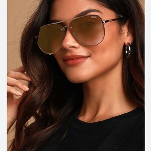 Quay Australia High Key Rimless Gold Mini Aviator Sunglasses